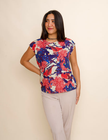 KANIAKAPŪPŪ 'Ula Cap Sleeve Blouse