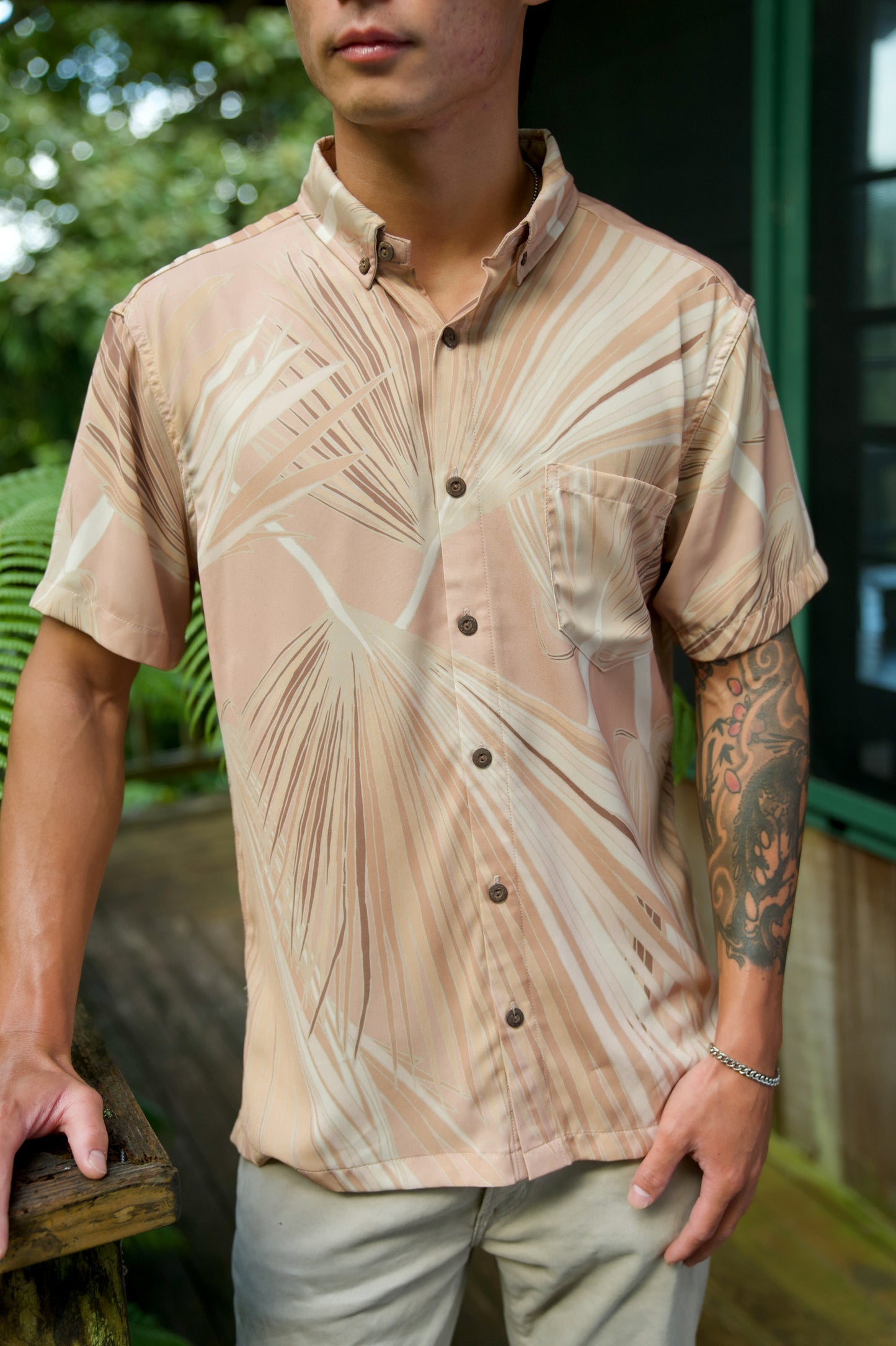 Loulu Beige Iron Free Aloha Shirt