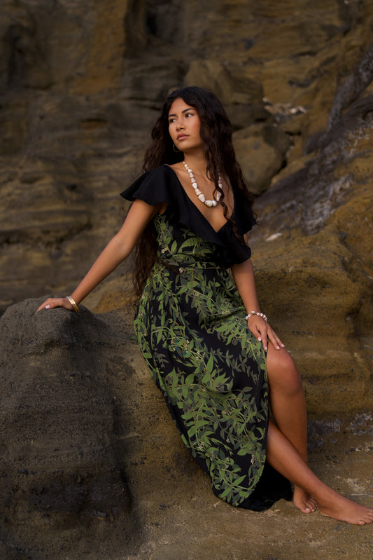 Maile Black Flutter Top Dress