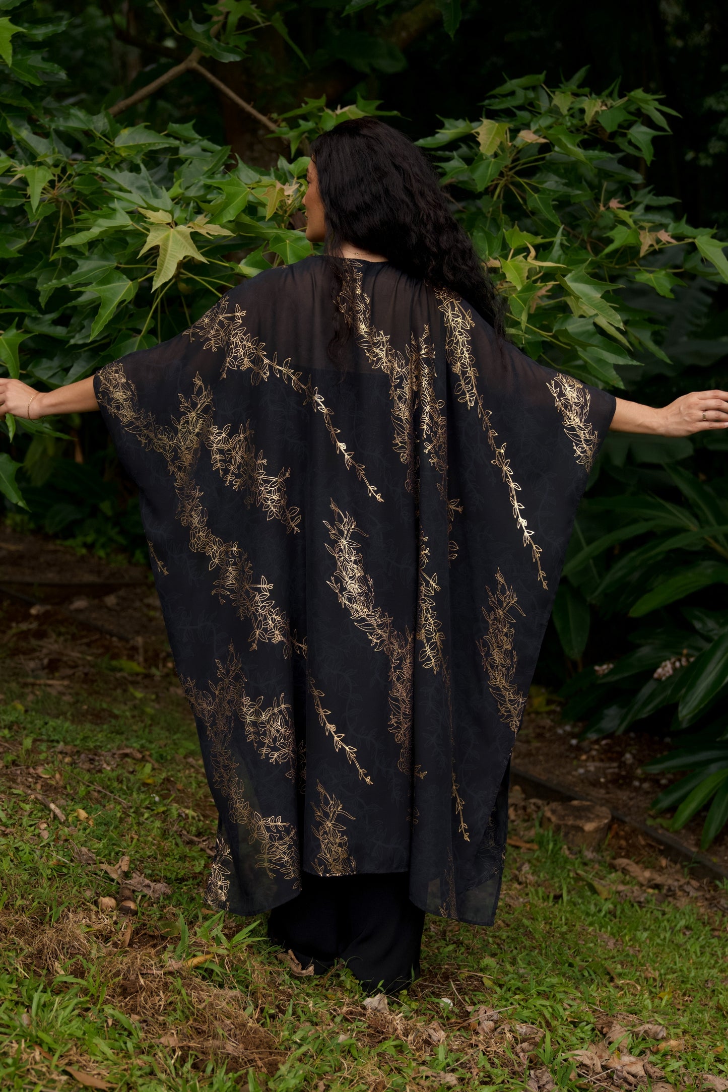 Maile Gold & Black Long Cover-up