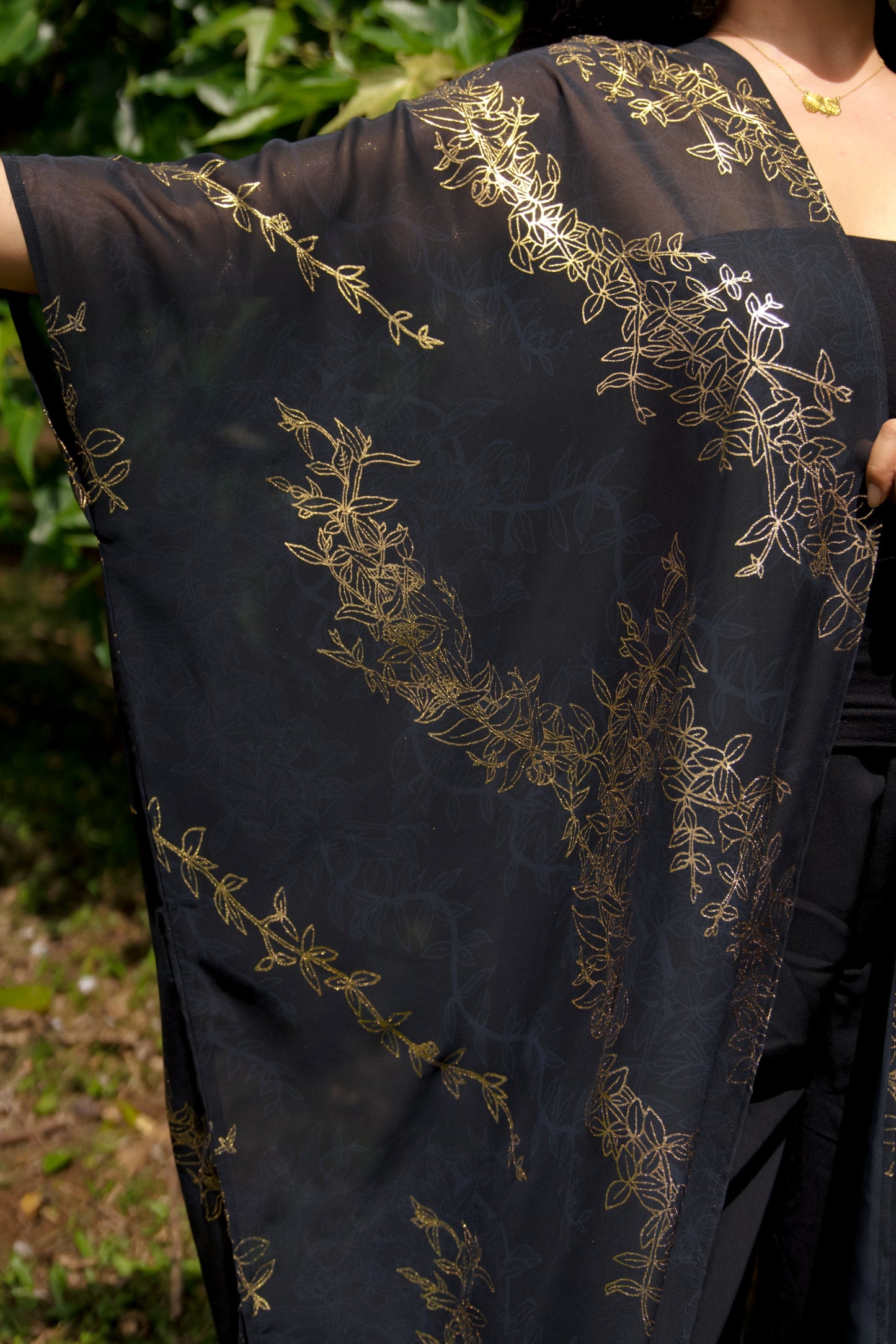 Maile Gold & Black Long Cover-up