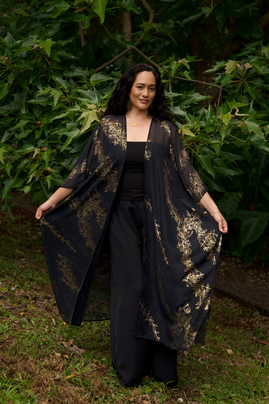 Gold Maile Black Long Cover-up