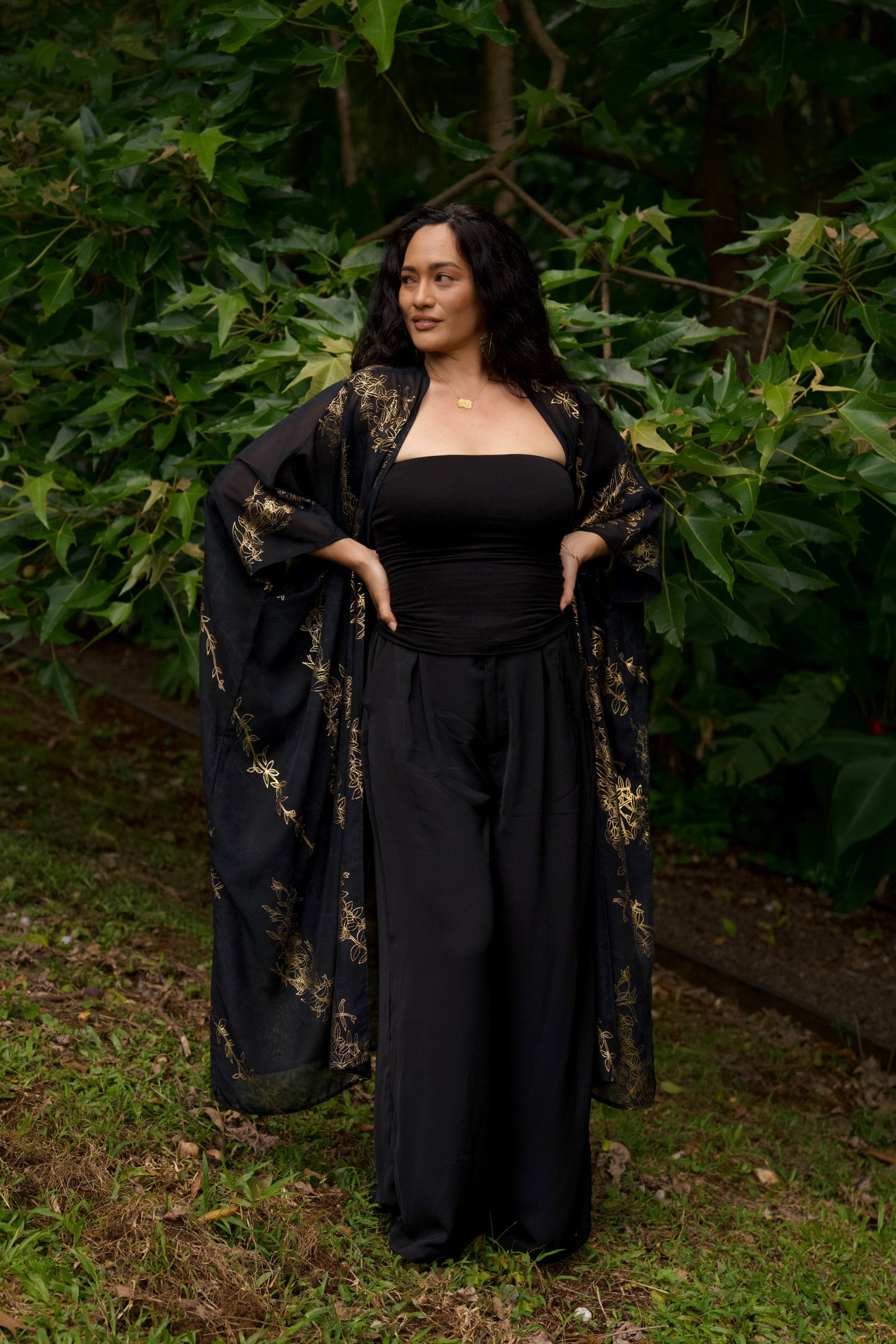 Maile Gold & Black Long Cover-up