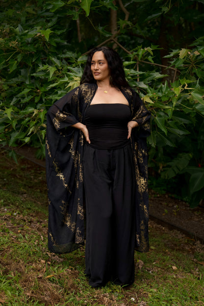 Maile Gold & Black Long Cover-up