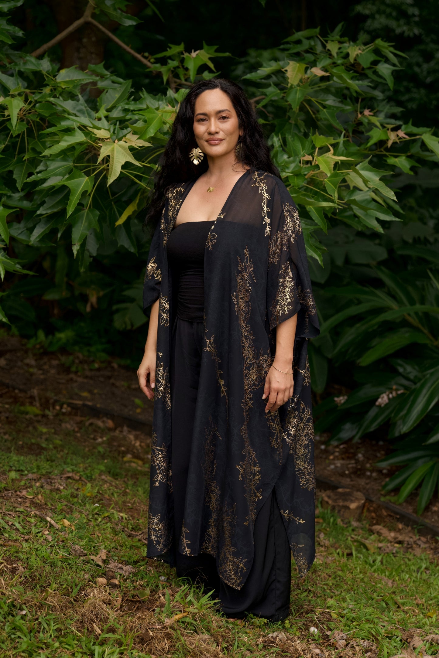 Maile Gold & Black Long Cover-up
