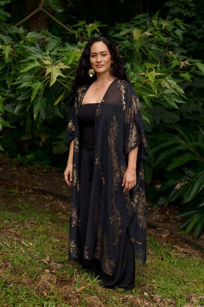 Maile Gold & Black Long Cover-up