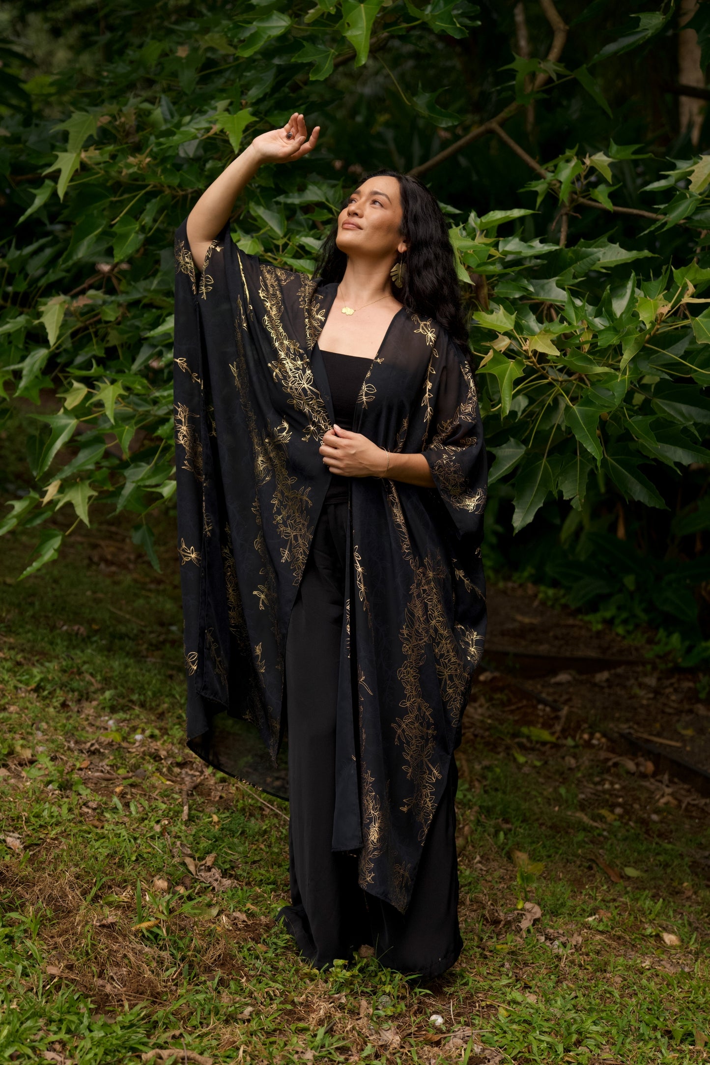 Maile Gold & Black Long Cover-up