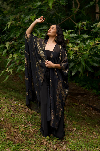 Maile Gold & Black Long Cover-up