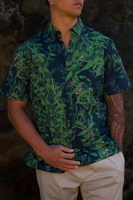 Maile Deep Navy Aloha Shirt