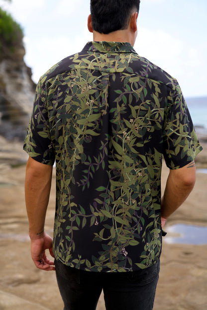 Maile Black Aloha Shirt (Iron Free)