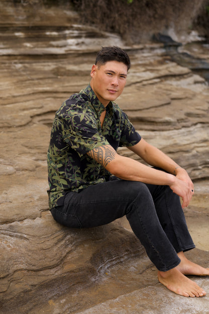 Maile Black Aloha Shirt (Iron Free)