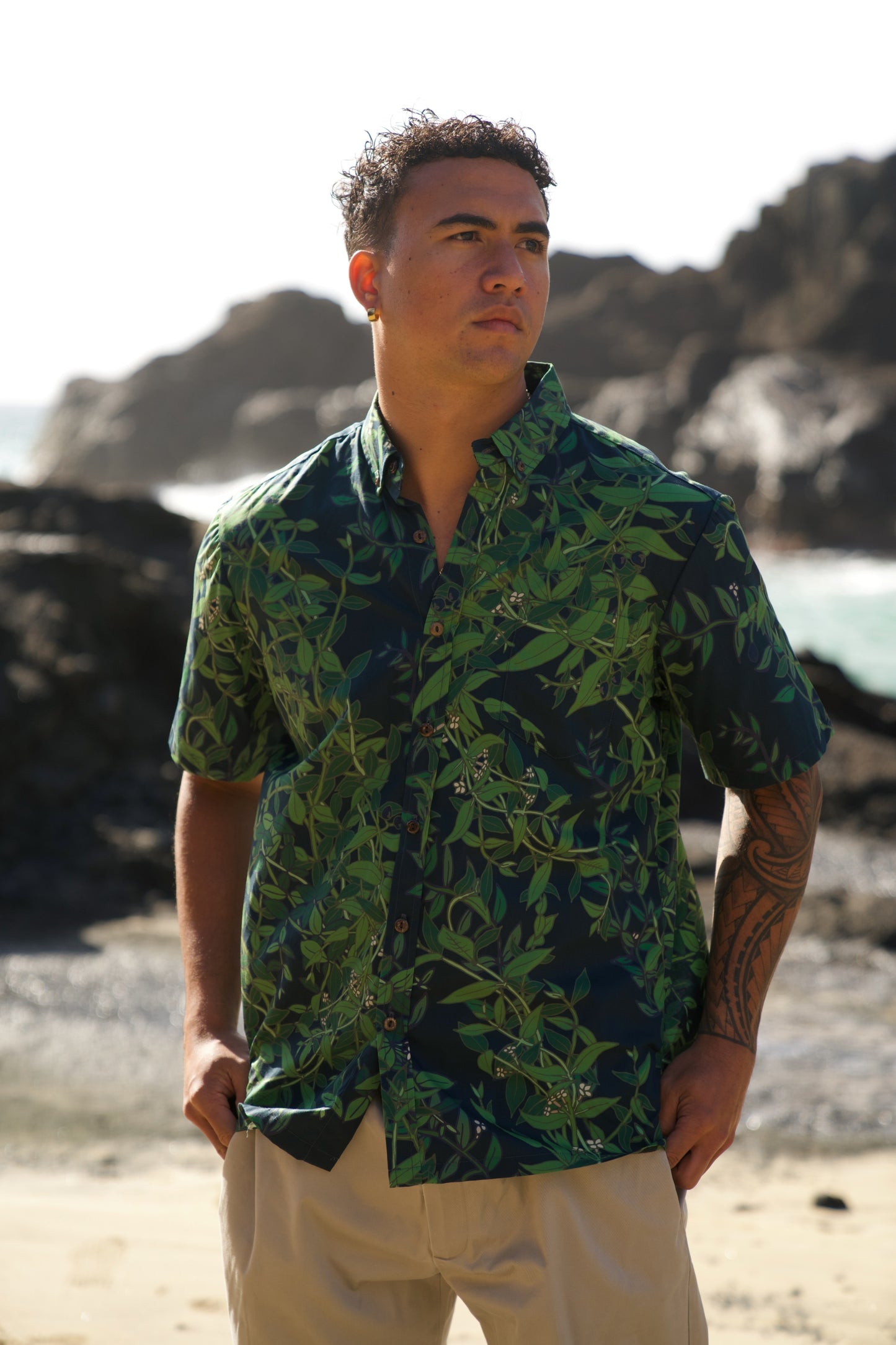 Maile Deep Navy Aloha Shirt