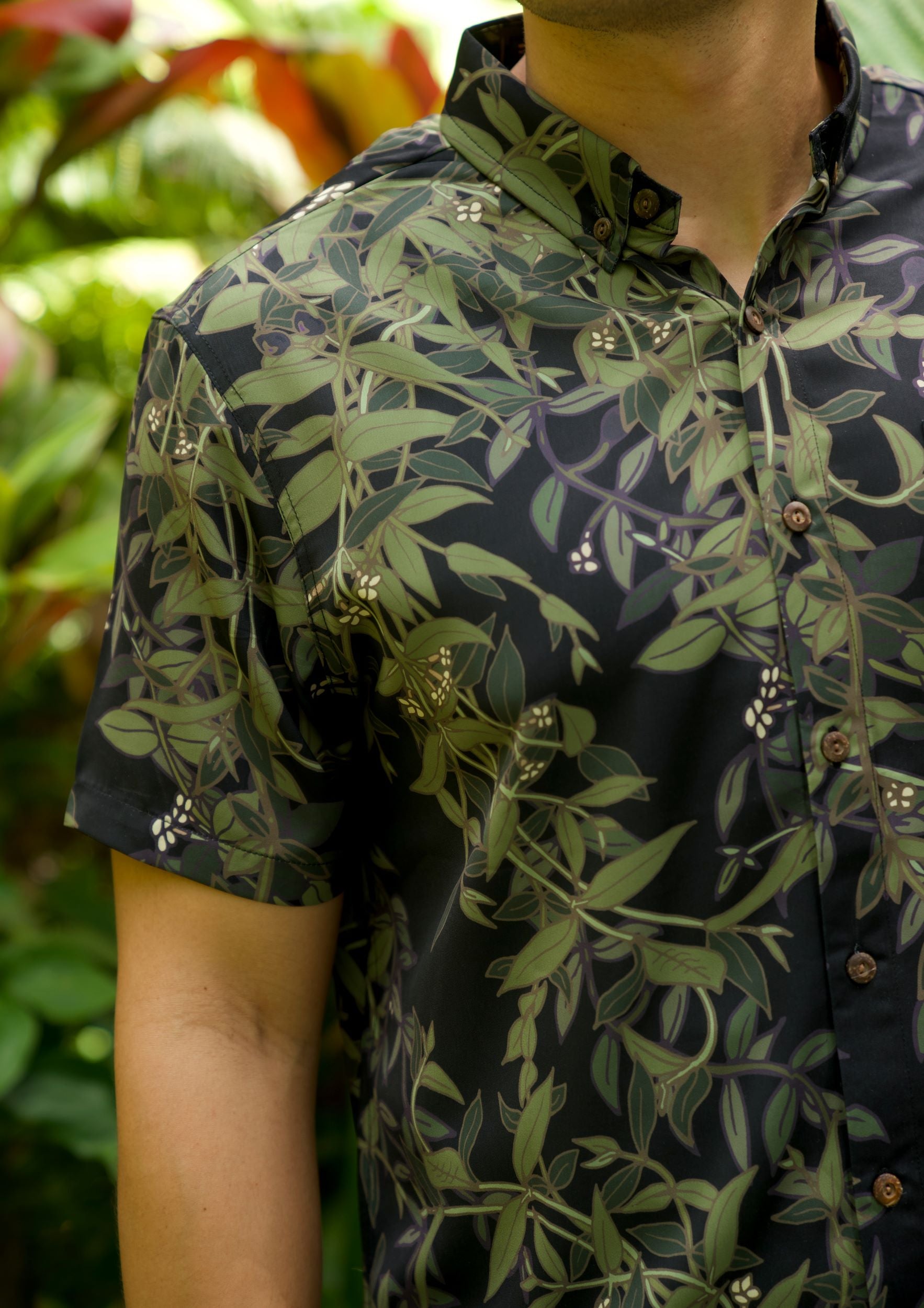 Mens Iron Free Aloha Shirt - Maile Black — David Shepard – David