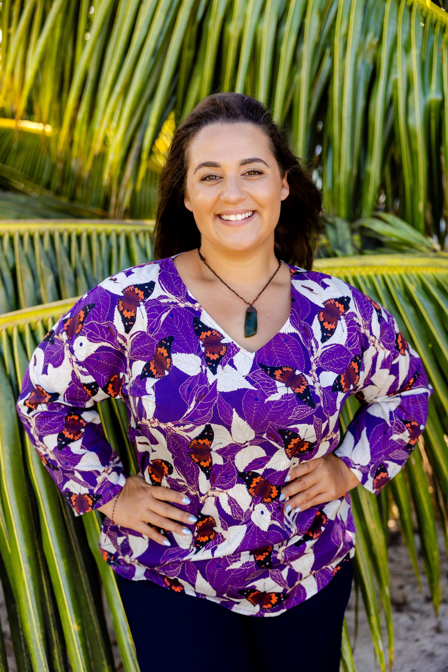 MĀMAKI & BUTTERFLIES V-Neck Blouse