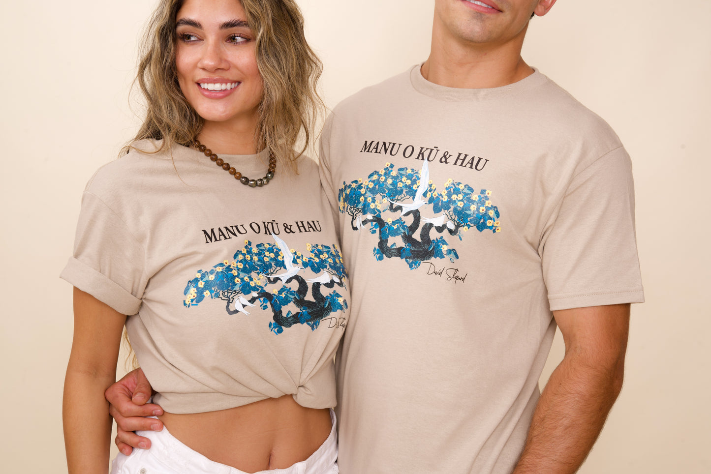 Manu-o-Kū & Flowering Hau Tree Tan T-Shirt