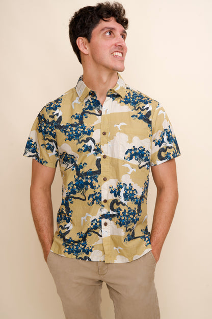 Manu-o-Kū & Flowering Hau Tree Blonde Aloha Shirt