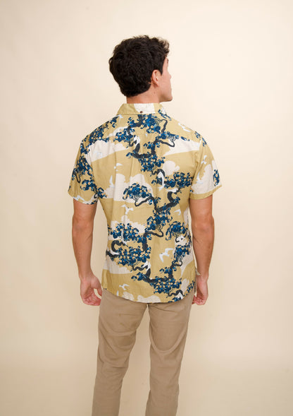 Manu-o-Kū & Flowering Hau Tree Blonde Aloha Shirt