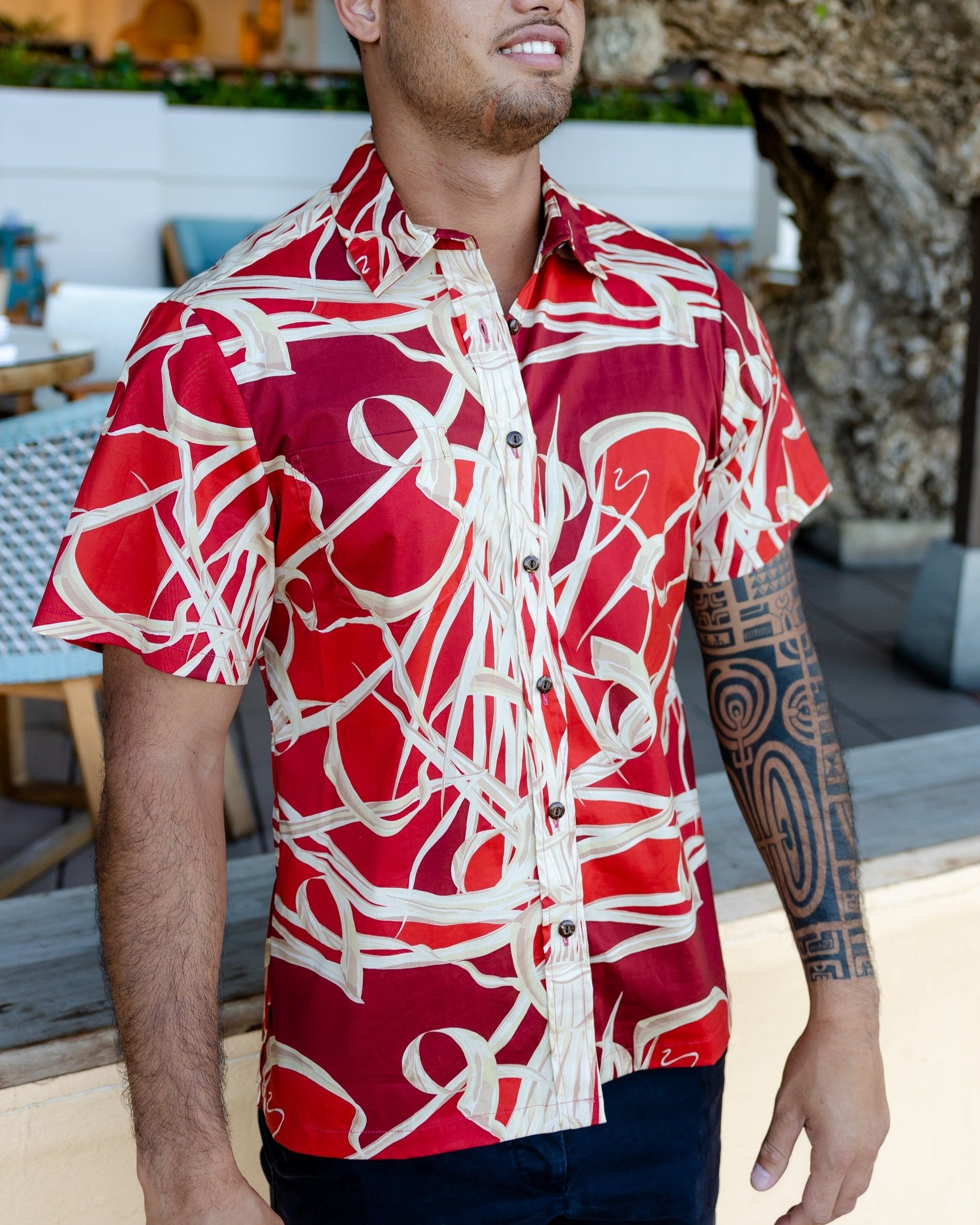 Red Lau Hala Hawaiian Shirt – David Shepard – David Shepard Hawaiʻi