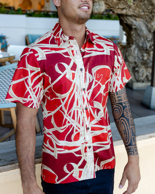 Red Lau Hala Aloha Shirt