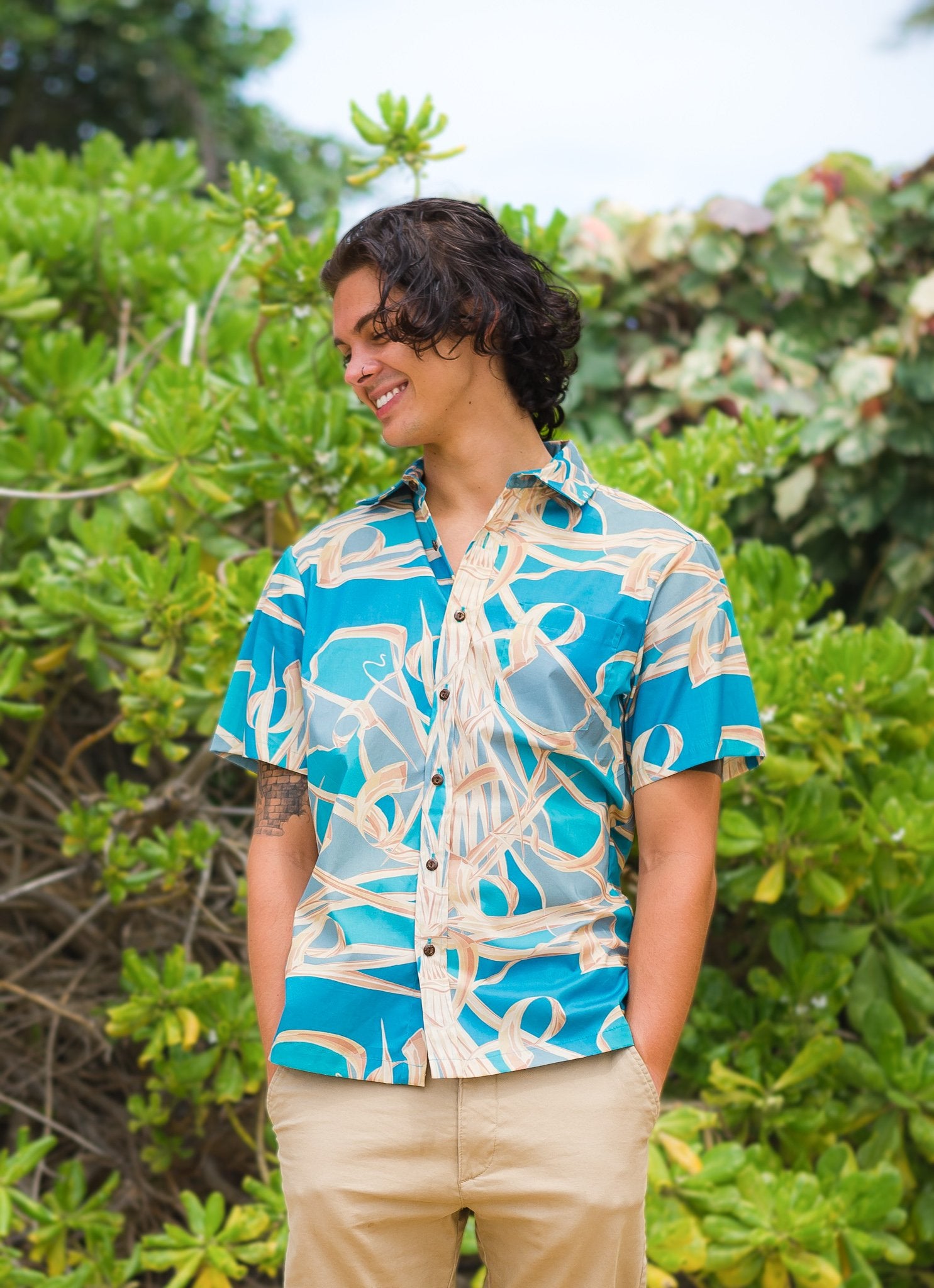 Sky Blue Lau Hala Men's Hawaiian Shirt