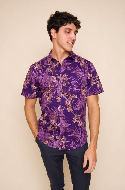 Hāpuʻu 'Ilima Mauka to Makai Violet Tailored Aloha Shirt