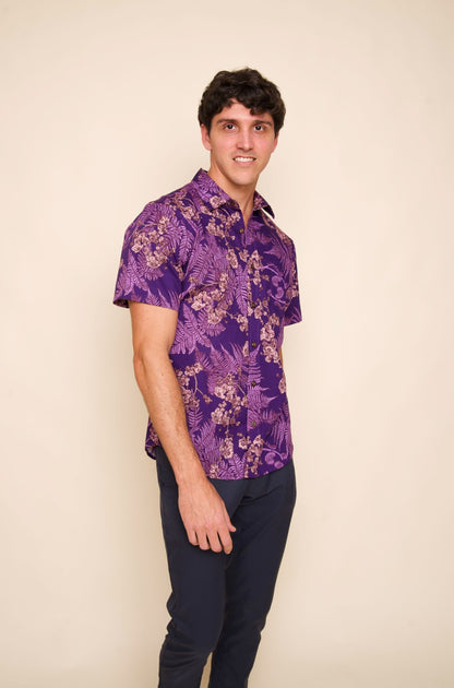 Hāpuʻu 'Ilima Mauka to Makai Violet Tailored Aloha Shirt