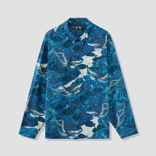 Hidden He‘e Long Sleeve Aloha Shirt (Iron Free)