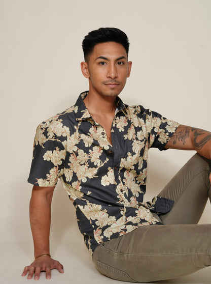 Dwarf Naupaka Gray Tailored Aloha Shirt