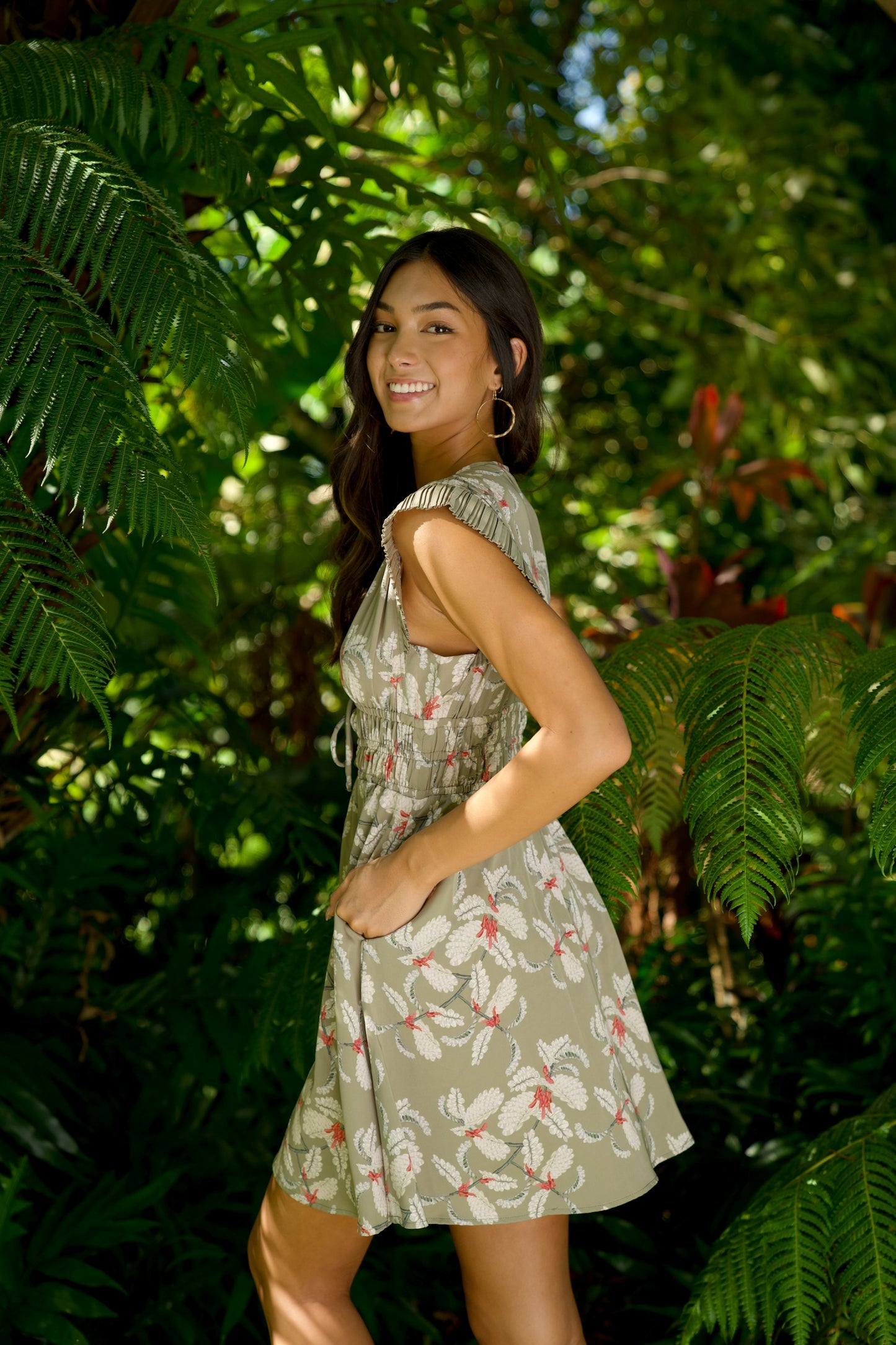 ʻOhai Green Ruffle-Sleeve Dress