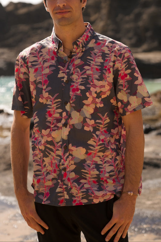‘Ōhelo & ʻŌmaʻo Ash Aloha Shirt