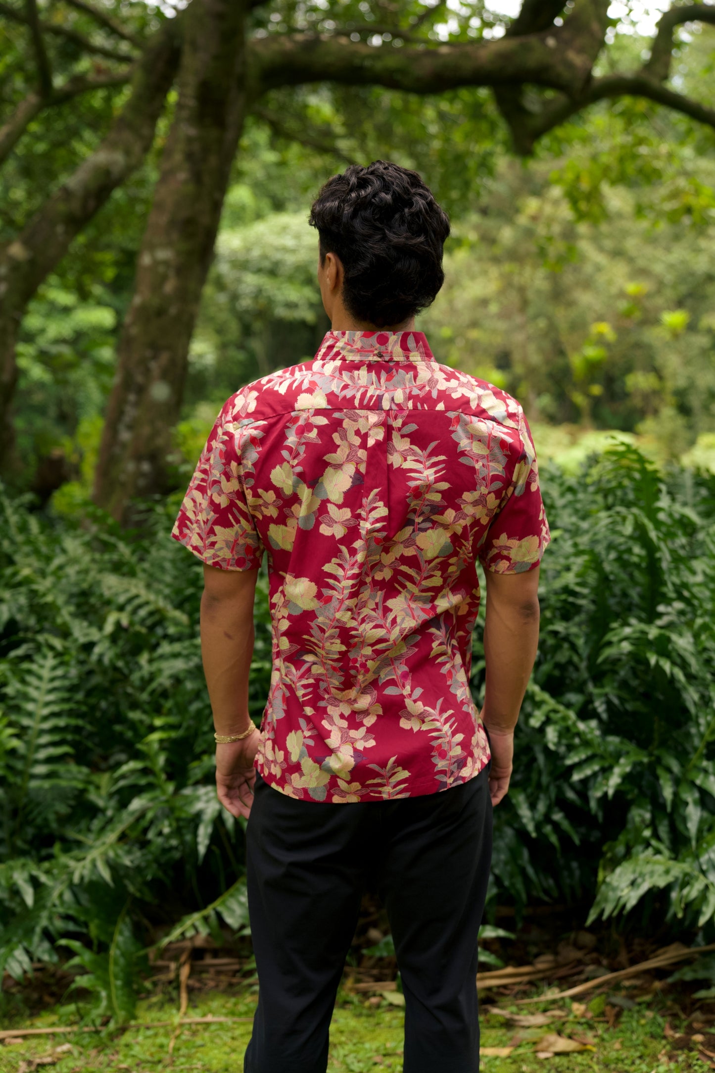 ‘Ōhelo & ʻŌmaʻo Maroon Aloha Shirt