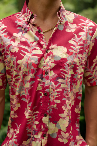 ‘Ōhelo & ʻŌmaʻo Maroon Aloha Shirt