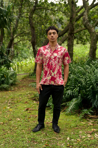 ‘Ōhelo & ʻŌmaʻo Maroon Aloha Shirt