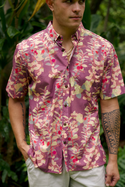‘Ōhelo Berry Purple Aloha Shirt