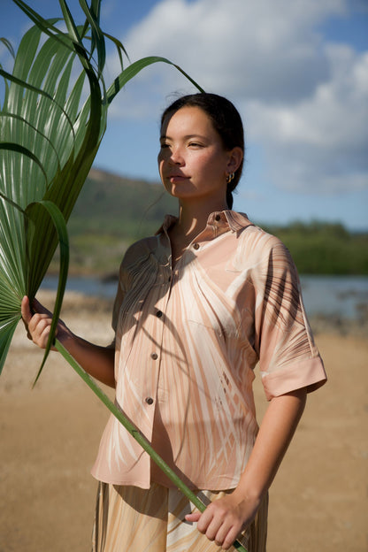 Loulu Beige Women's Kimono Sleeve Aloha Shirt