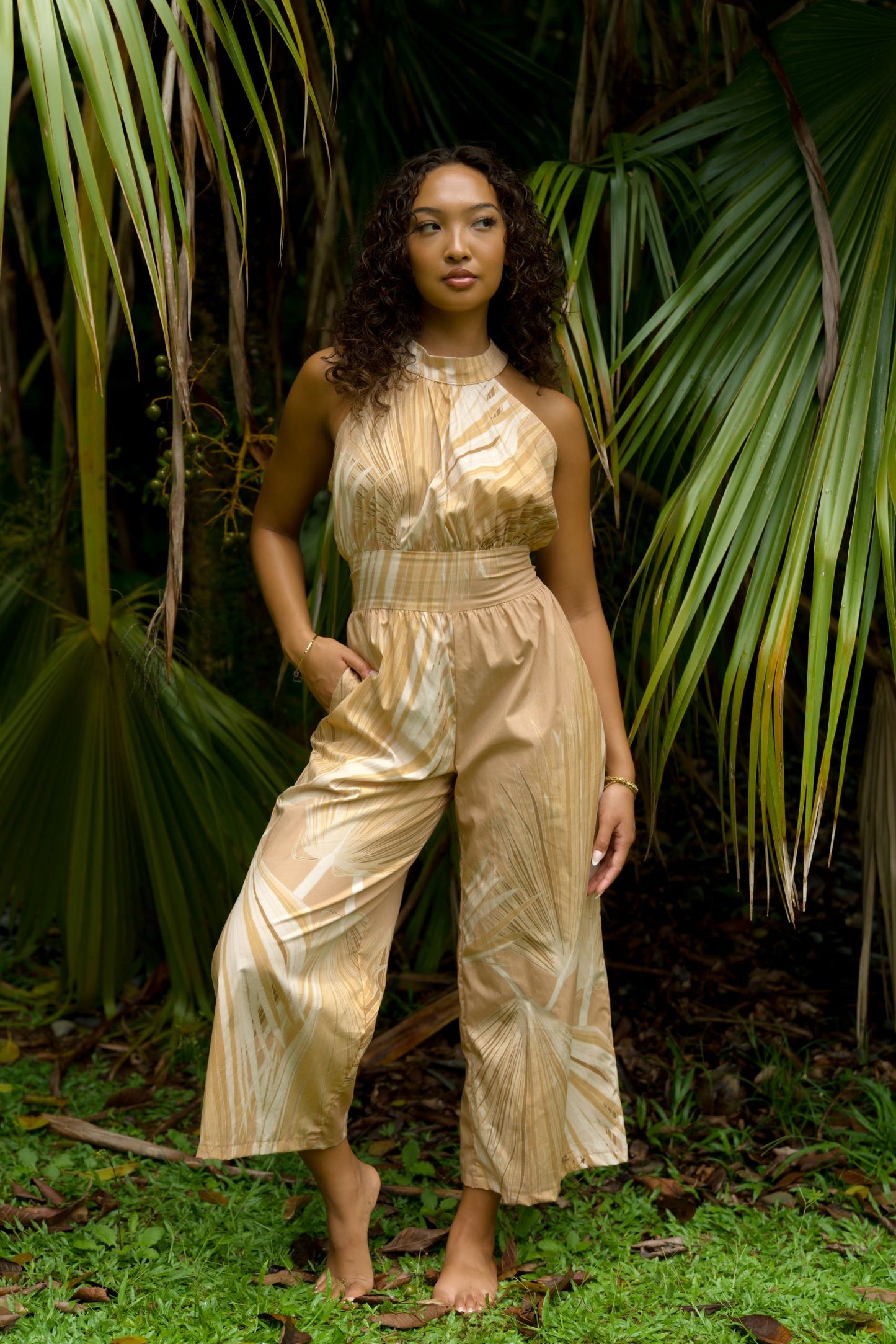 Loulu Beige Halter Jumpsuit