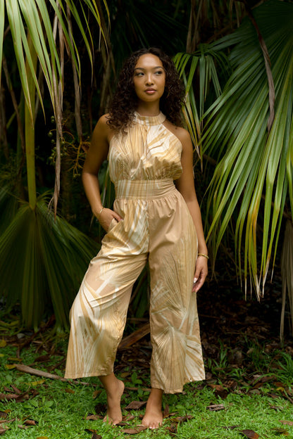 Loulu Beige Halter Jumpsuit