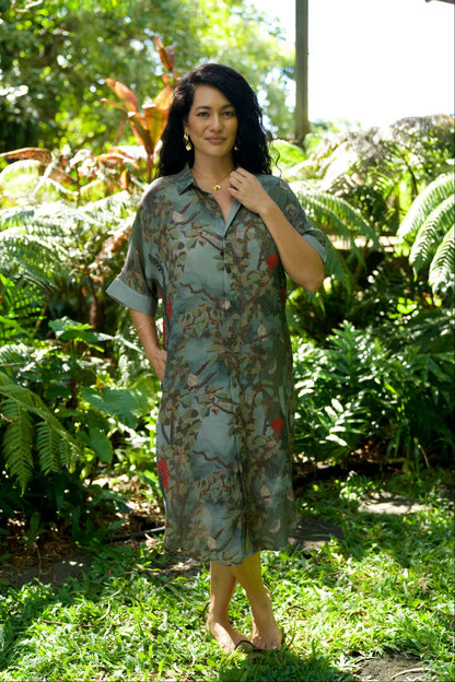 Vanishing ʻAkikiki Rayon Aloha Shirt Dress