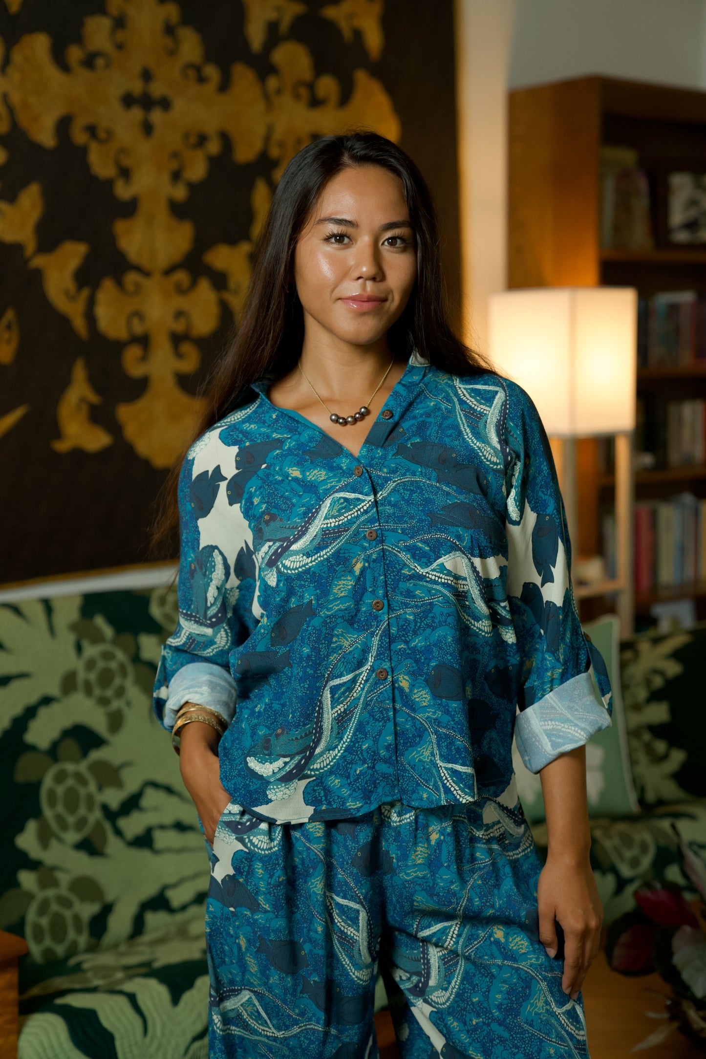 Hidden He‘e Women's Long Sleeve Aloha Shirt