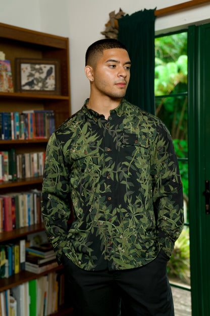 Maile Black Long Sleeve Aloha Shirt (Iron Free)