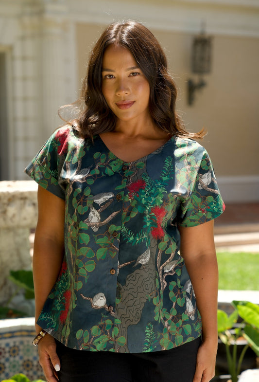 Vanishing ʻAkikiki V-Neck Blouse