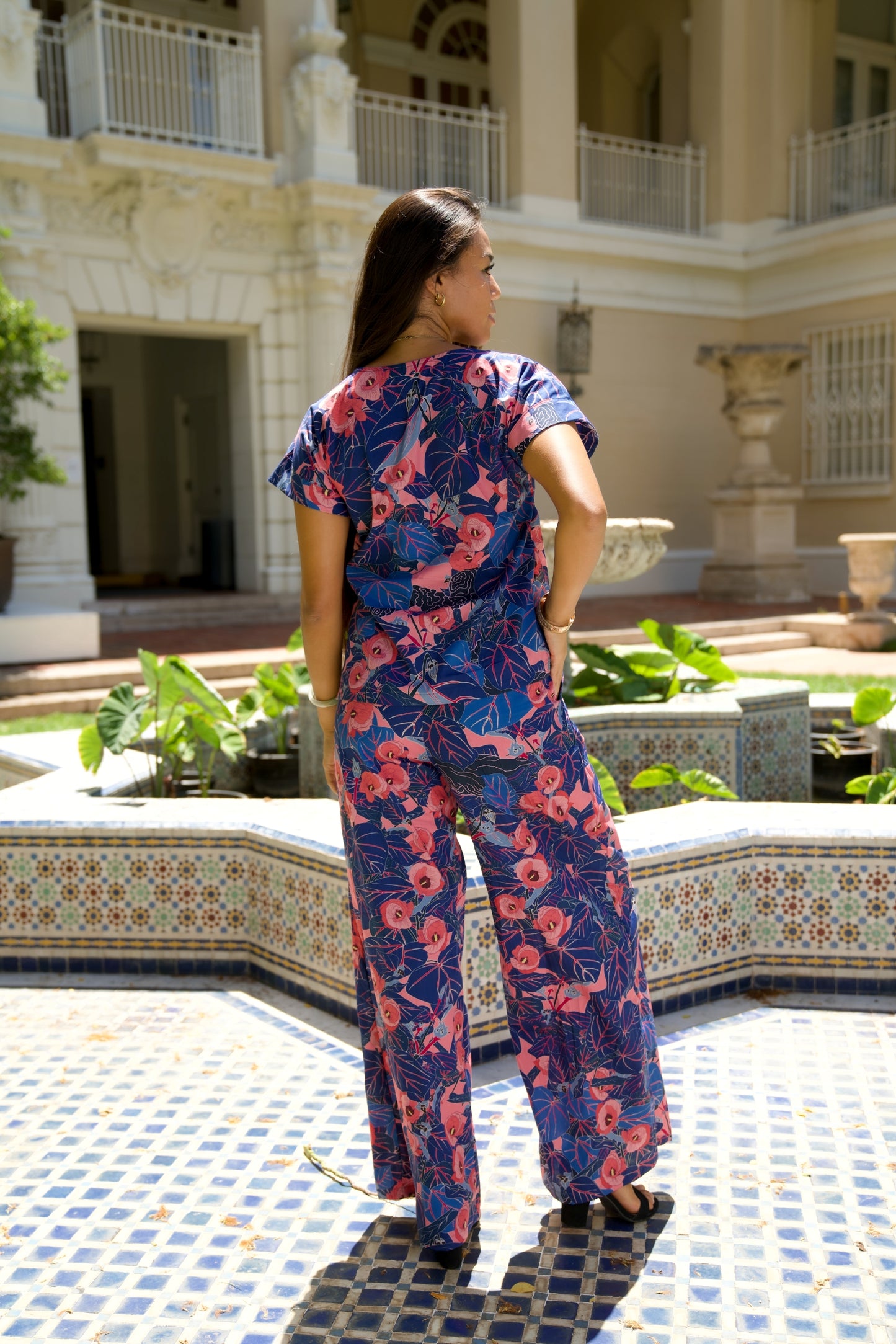 Flowering Hau Blue and Pink Cotton Pants