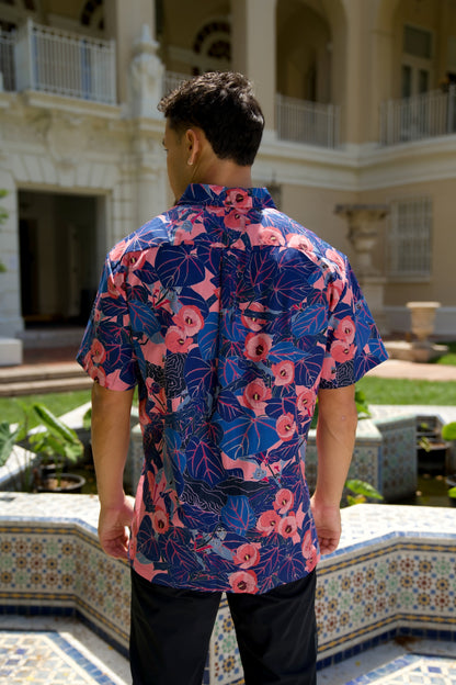 Flowering Hau Pink and Blue Aloha Shirt