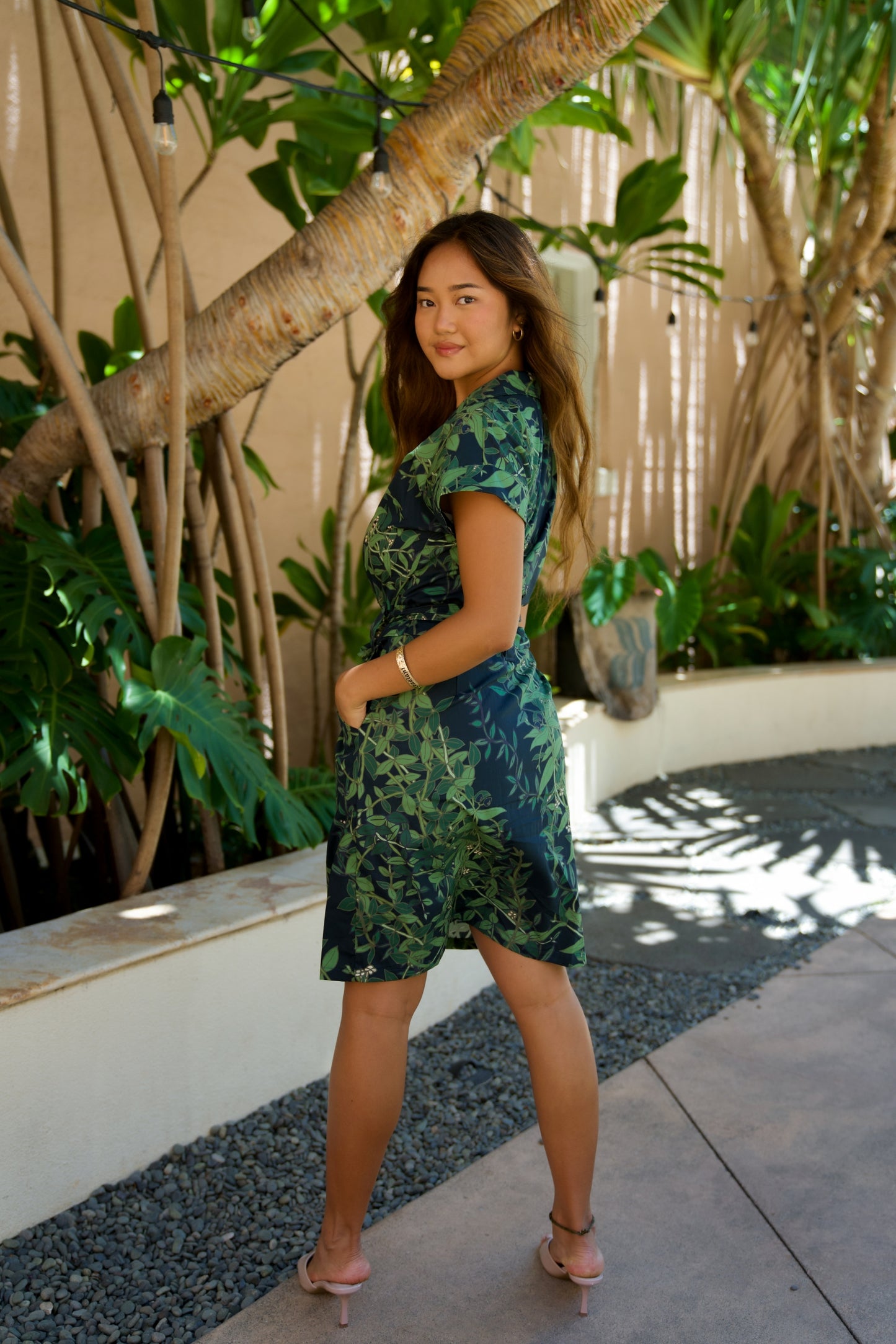 Maile Deep Navy Aloha Shirt Dress