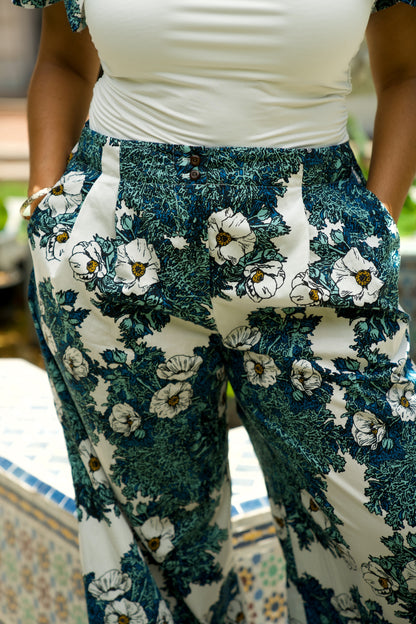 Puakala Blue on White Cotton Pants