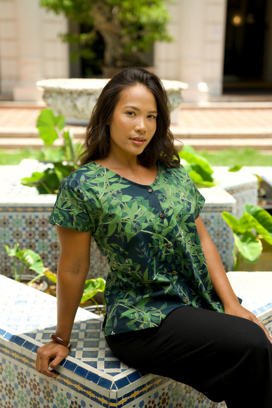 Maile Deep Navy V-Neck Blouse