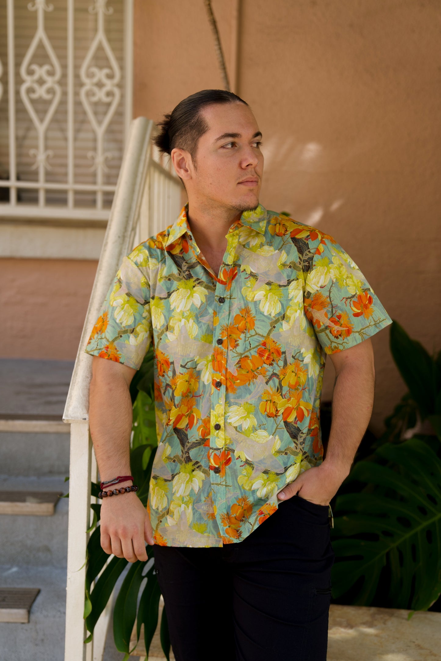 Watch for Sharks Aqua Aloha Shirt