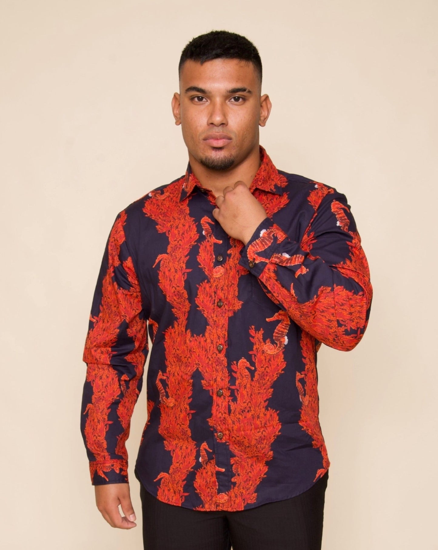 Limu Kala Fire Long Sleeve Tailored Aloha Shirt