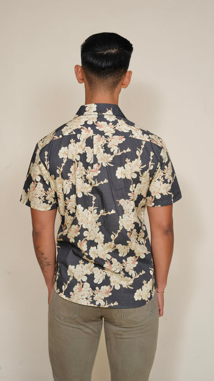 Dwarf Naupaka Gray Tailored Aloha Shirt