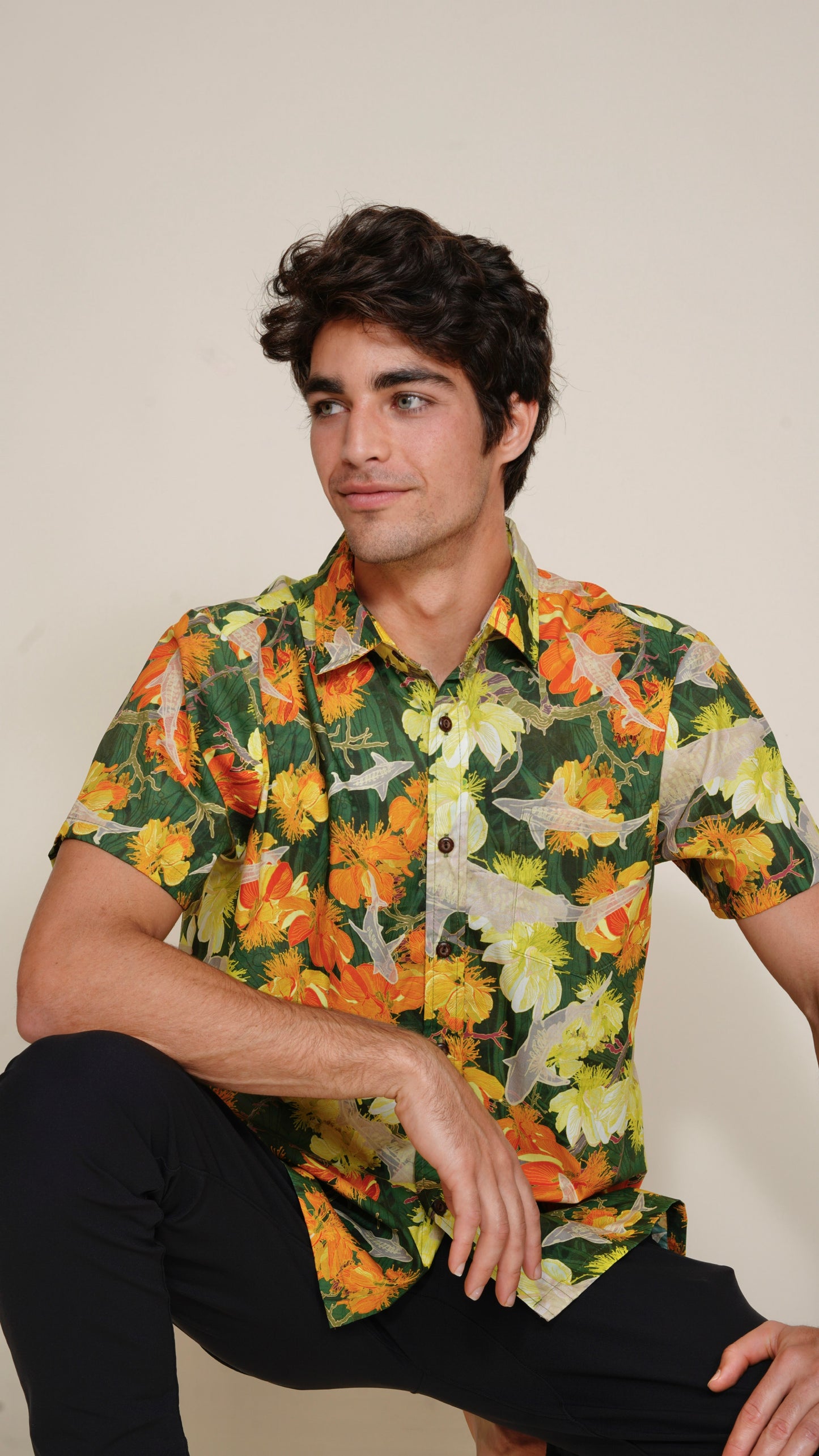 Watch for Sharks Green Aloha Shirt